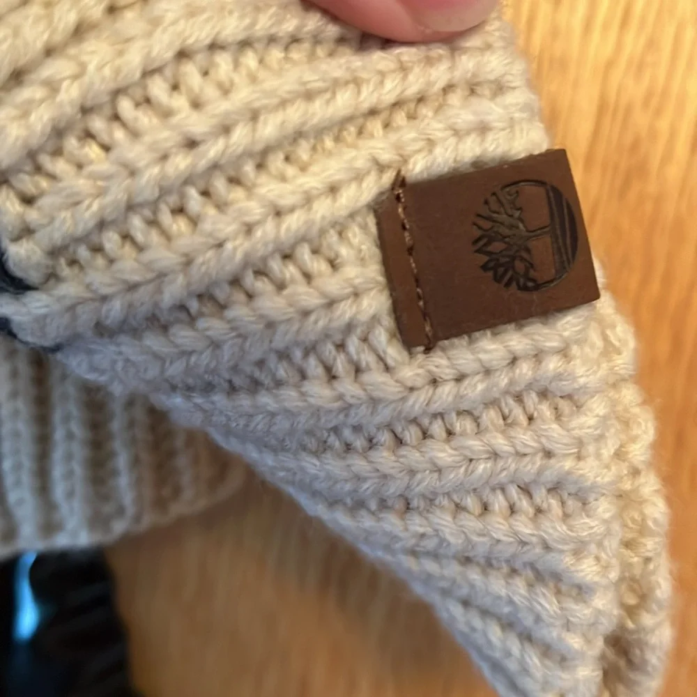 New TIMBERLAND navy blue ivory knit fall winter scarf woven soft warm cozy